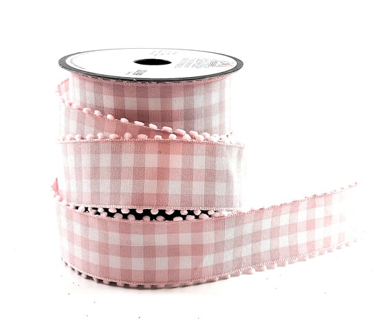 Ribbli Light Pink and White Gingham Ribbon,100% Polyester Woven Edge,5/8  Inch x 10 Yard,Plaid Ribbon Use for Baby Shower,Gift Wrapping,Party