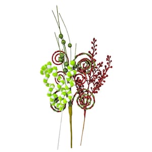 Lime Green and Red Christmas Green Monster Floral Picks (Set of 3)