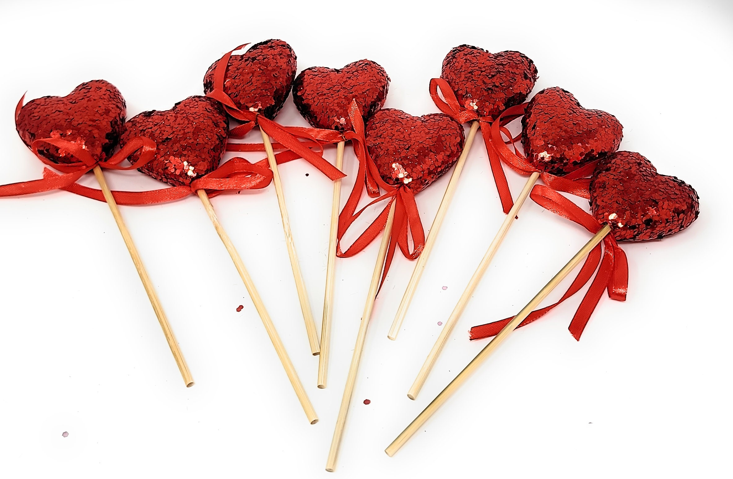 50pcs Valentines Day Glitter Red Heart Foam Decorative Red