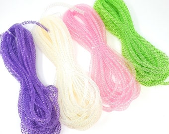 Spring or Easter Pastel Deco Mesh Tubing 15 yards (Pale Pink, Grass Green, Lilac Purple, Creamy Ivory)