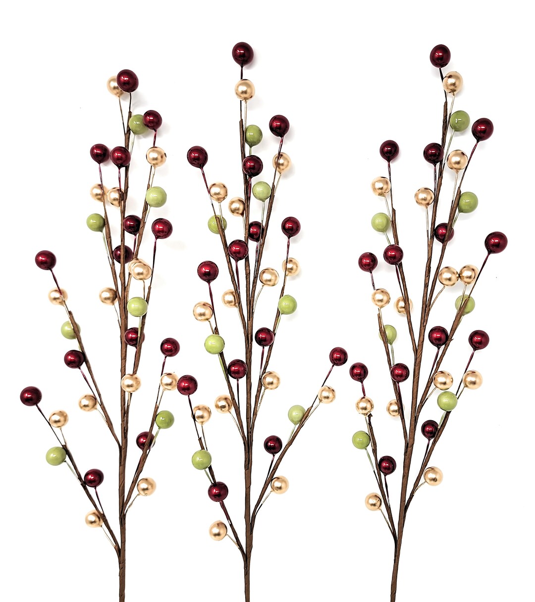 Red, Green, and Gold Berry Christmas Floral Picks, Set of 3 Etsy