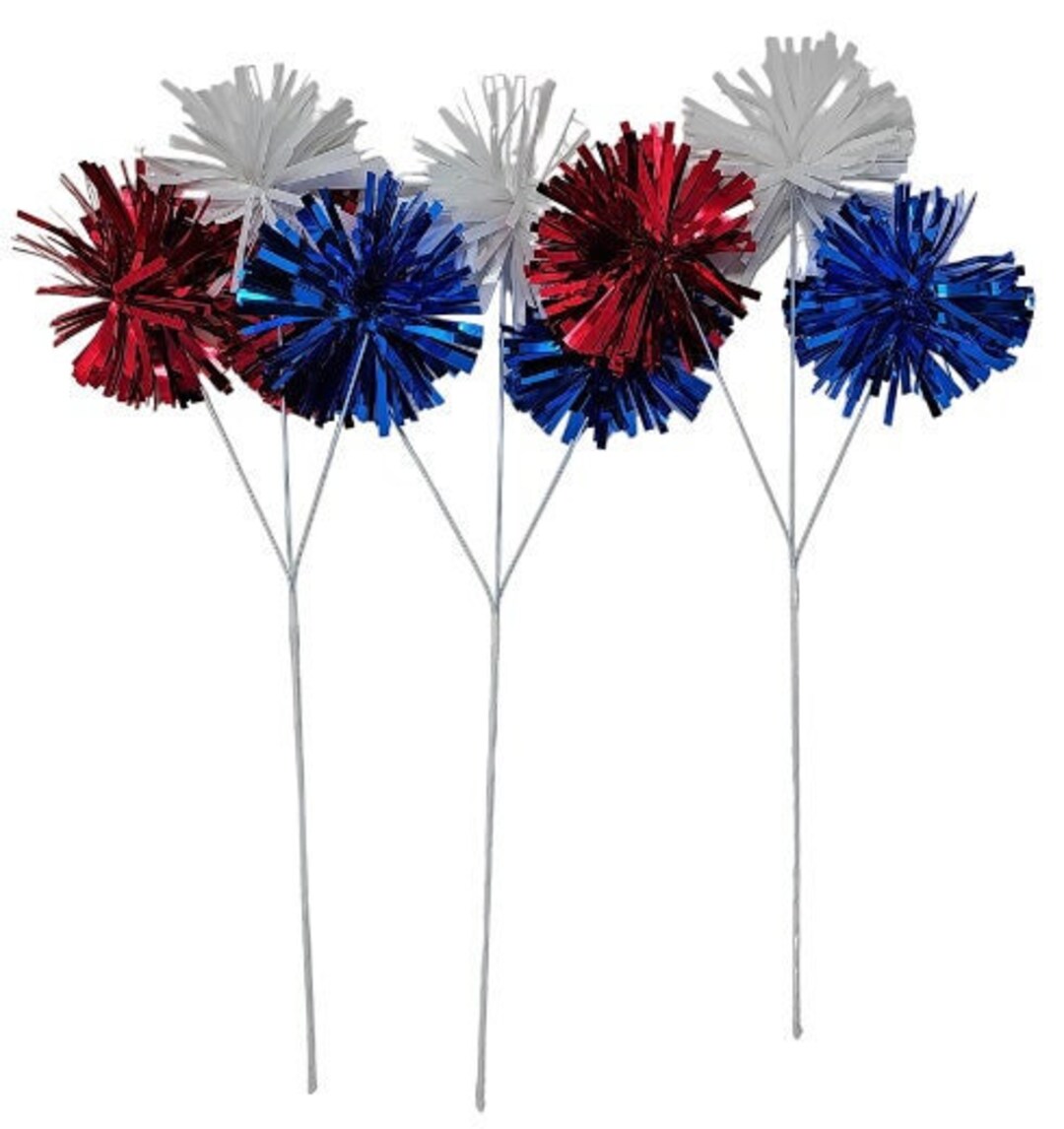 Patriotic Red White and Blue Tinsel Pom 18 Floral Picks - Etsy