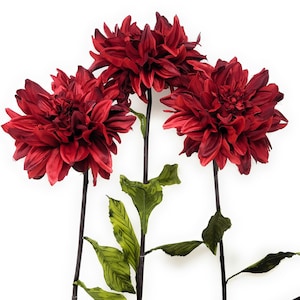 Burgundy Red 6" Dahlia, Blooming Artificial Flower Stem, Floral Decor (Set of 3)