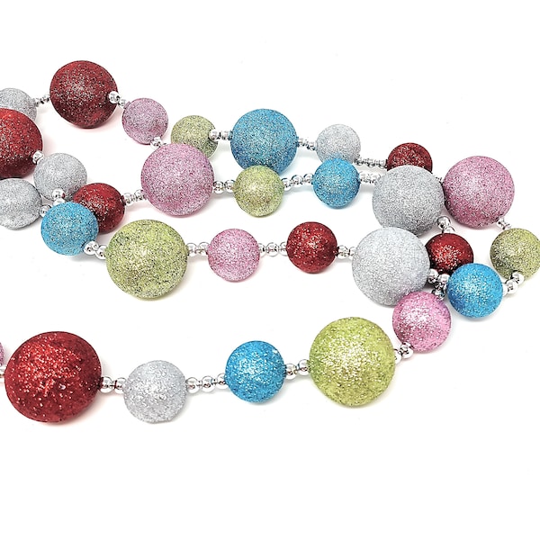 Royal Jewel Glitter Ball Christmas Tree Garland - Pink, Blue, Red, Gold, Silver