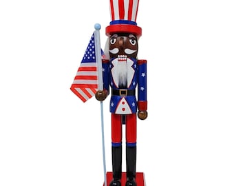 Ethnic Military Patriotic Veteran 15" Nutcracker with USA Flag - Personalized