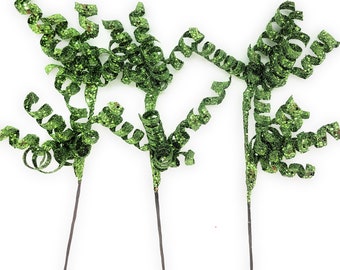 Lime Green Glitter Spiral Picks Wreath Attachments Vase Decorations, Set of 3