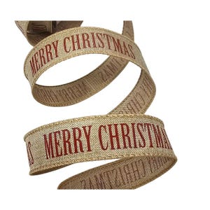 1&quot; Merry Christmas Rustic Brown Classic Christmas Wire Edged Ribbon Roll, 30 Feet