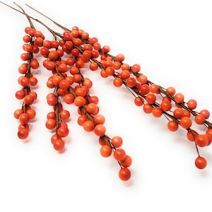 Orange Matte Berry Floral Picks Wreath Attachments Vase Decorations, Set of 3