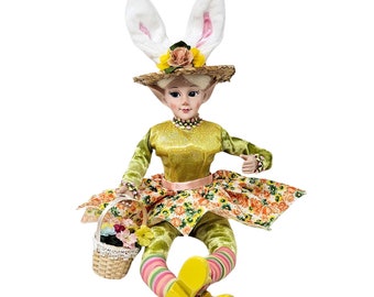 Yellow Easter Elf 18" Bunny Rabbit, Shelf Sitter, Party Decor