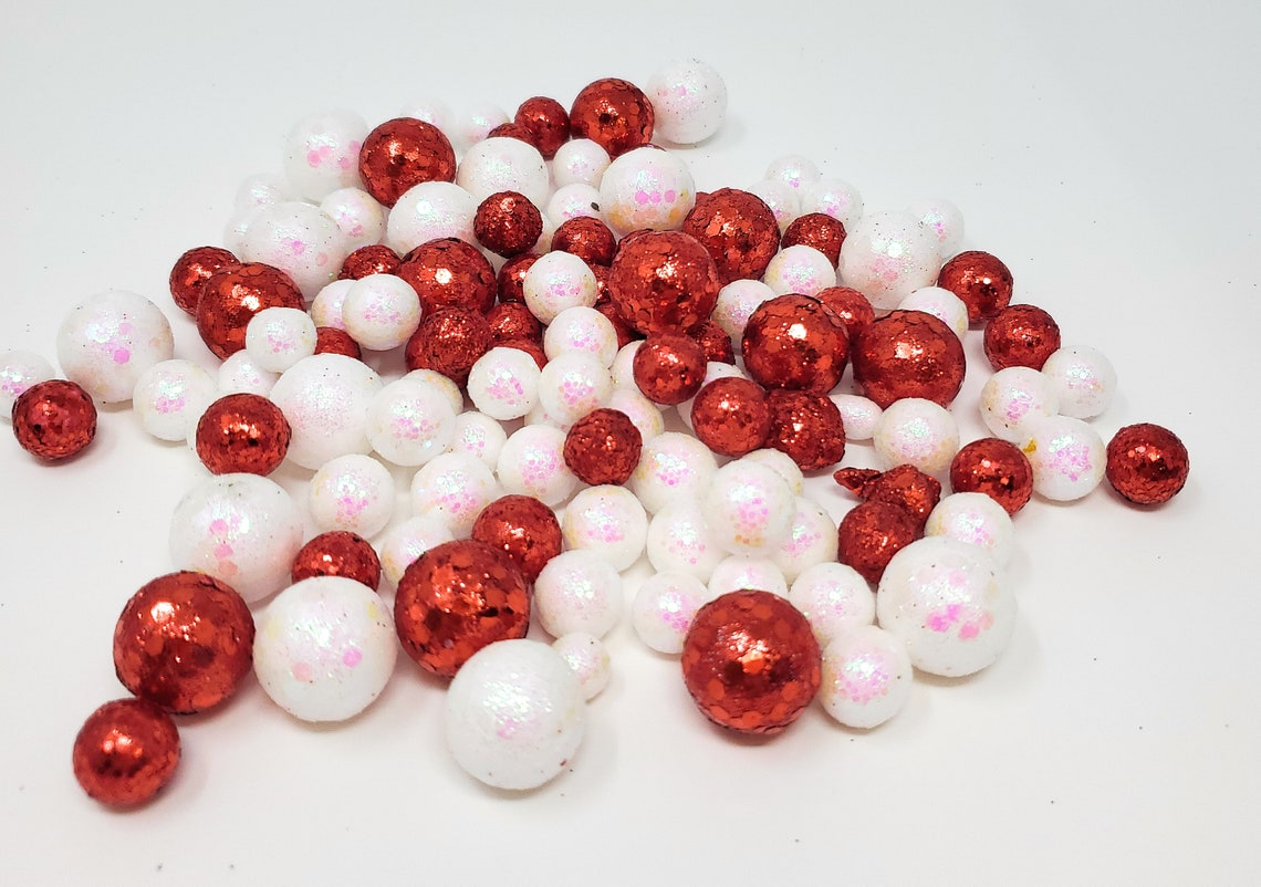 Christmas Holiday Red and White Glitter Foam Ball Scatter Vase Etsy