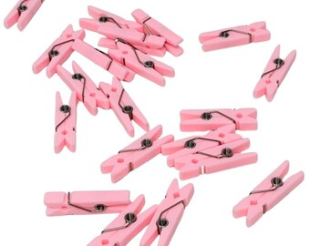 Mini Clothespins Set Pink 1.5", Baby Shower Party Decor, Vase Fill, Table Scatter