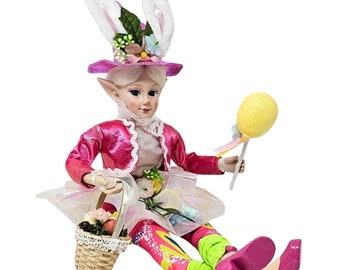 Pink Easter Elf 18" Bunny Rabbit Shelf Sitter, Party Decor