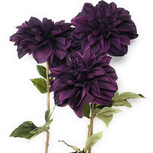 6 Blooming Deep Purple Dahlia Artificial Flower Stem Etsy