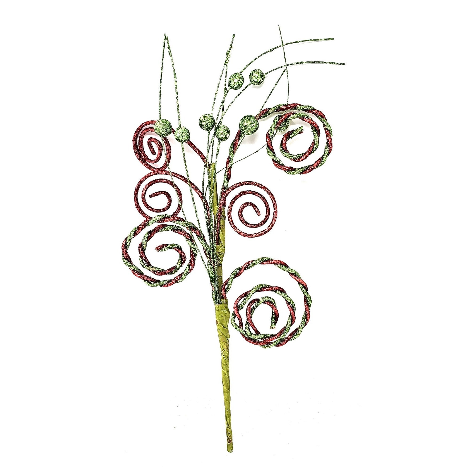 Twisted Twirl Red and Green Glitter Picks Tinsel Ball Floral Stems, Se –  Tesadorz