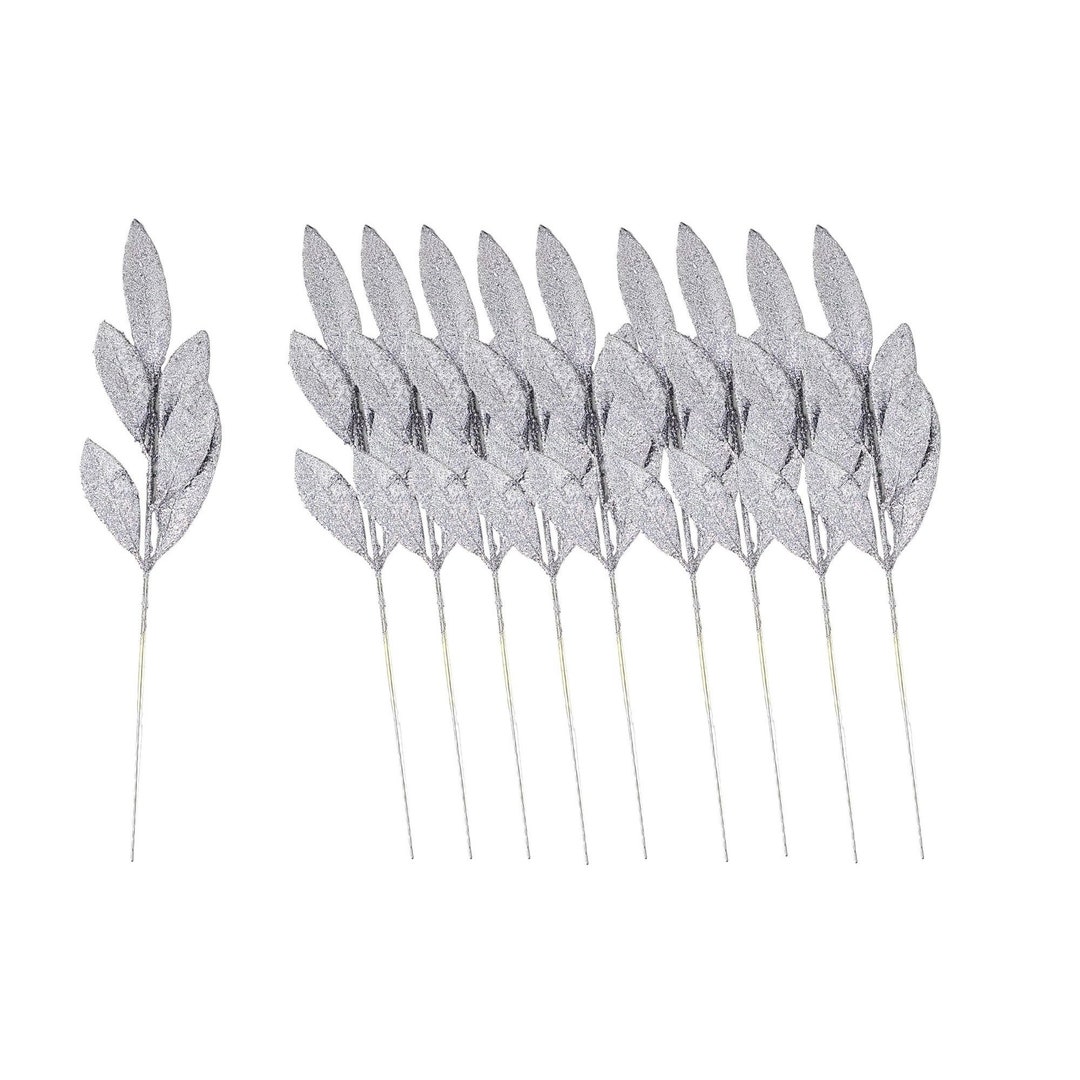 Silver Glitter Leaf Spray Leaf Floral Picks set of 10 Etsy