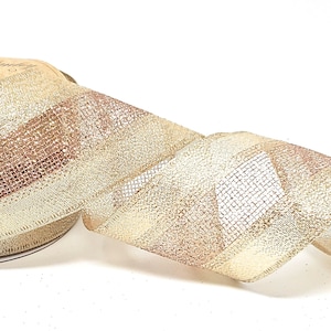 2.5&quot; Wired Rose Gold and Champagne Striped Ribbon
