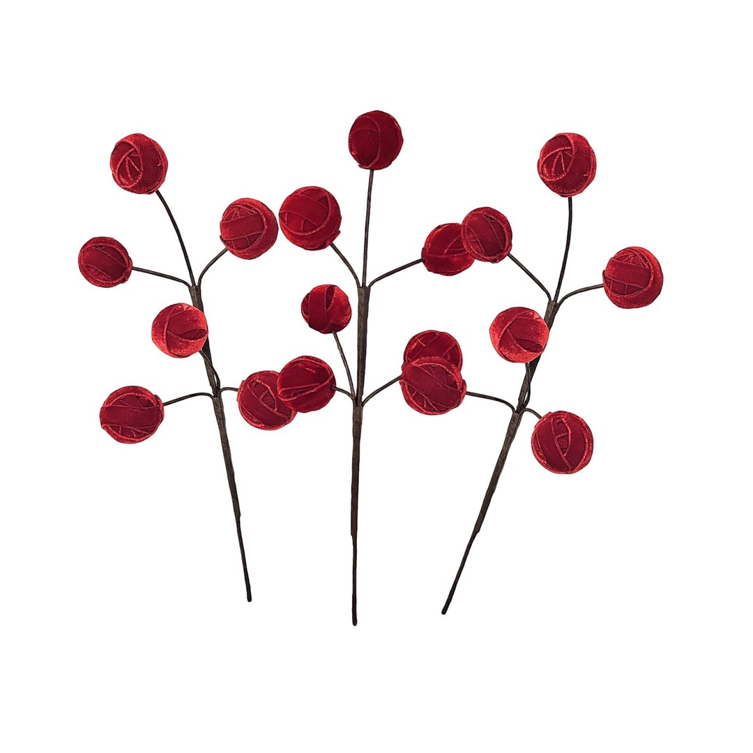 Red Ball Christmas Floral Stems Vase Picks set of 3 Etsy