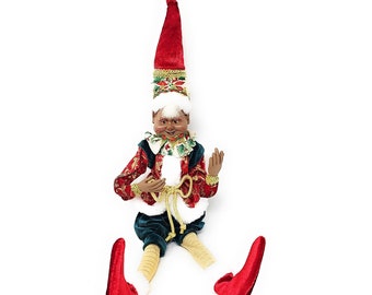 17" Christmas Red and Green Ethnic Elf, Shelf Sitter