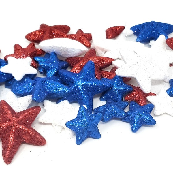 Patriotic Glitter Foam Stars Scatter Vase or Bowl Filler 40 Pieces