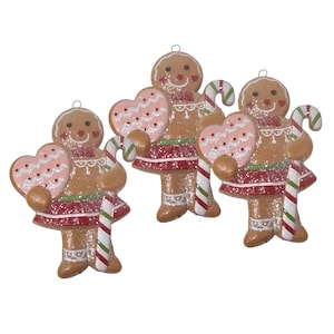 Gingerbread Girl Heart Christmas Ornaments for Holiday Trees, Wreaths and Cake Decorating (Set of 3)