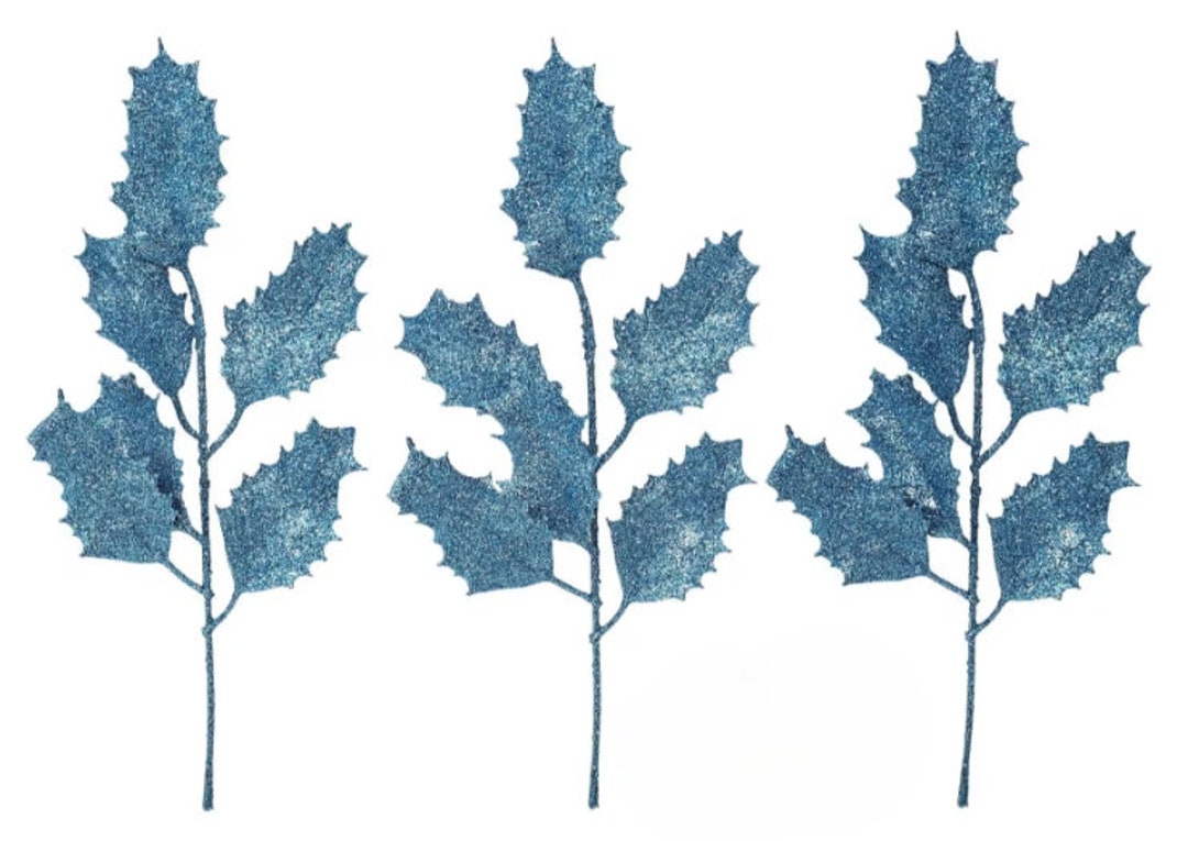 10.5 Glittering Blue Leaves Christmas Floral Picks set Etsy