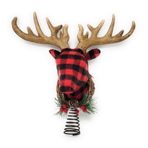 Buffalo Check Deer Wreath Center Black and Red Plaid Rustic Head with Antlers