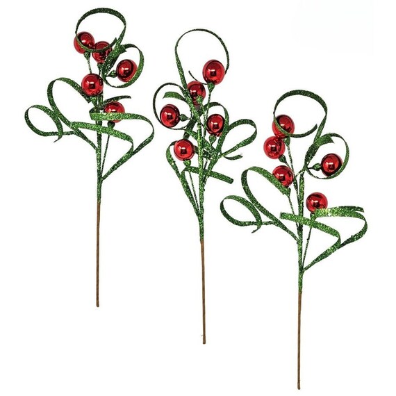 Set of 3 Iced Red Berry Boxwood Pick