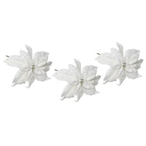 Snowy White Poinsettia Floral Picks, Vase Fill Christmas Stems (Set of 3)