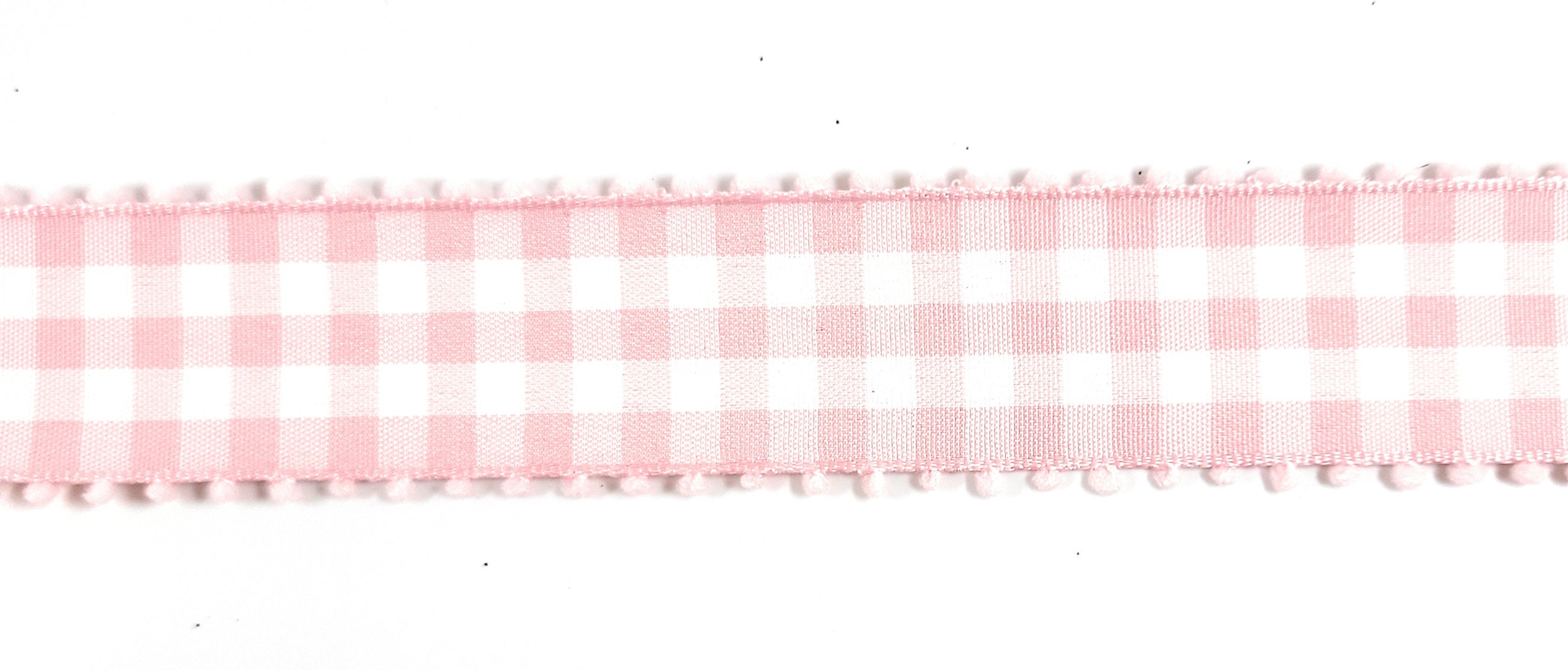Light Pink Plaid Gingham Pom Pom Wired 1.5