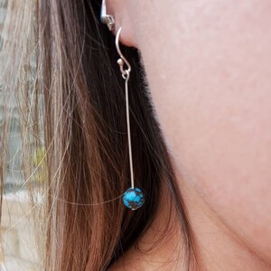Silver Turquoise Drop Earrings, Custom Made Earrings, One of Kind Earrings, Mother&#39;s Day