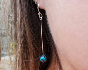 Silver Turquoise Drop Earrings, Custom Made Earrings, One of Kind Earrings, Mother's Day