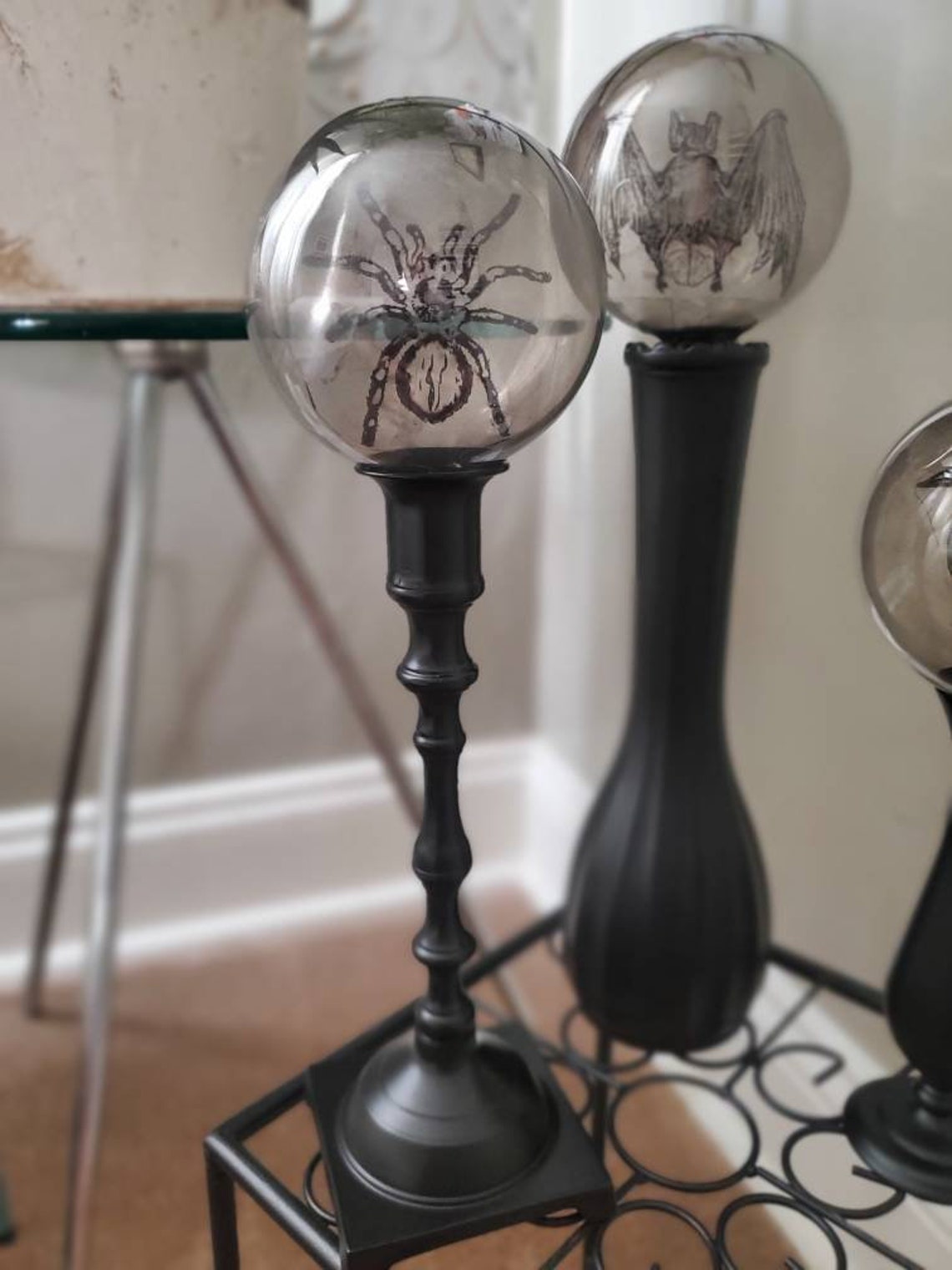 Crystal Ball on Black Candlestick Black Candelabra with Etsy