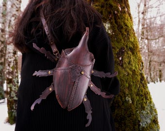 Sculptural Leather Beetle Bag - Rhinoceros Beetle Wearable Art