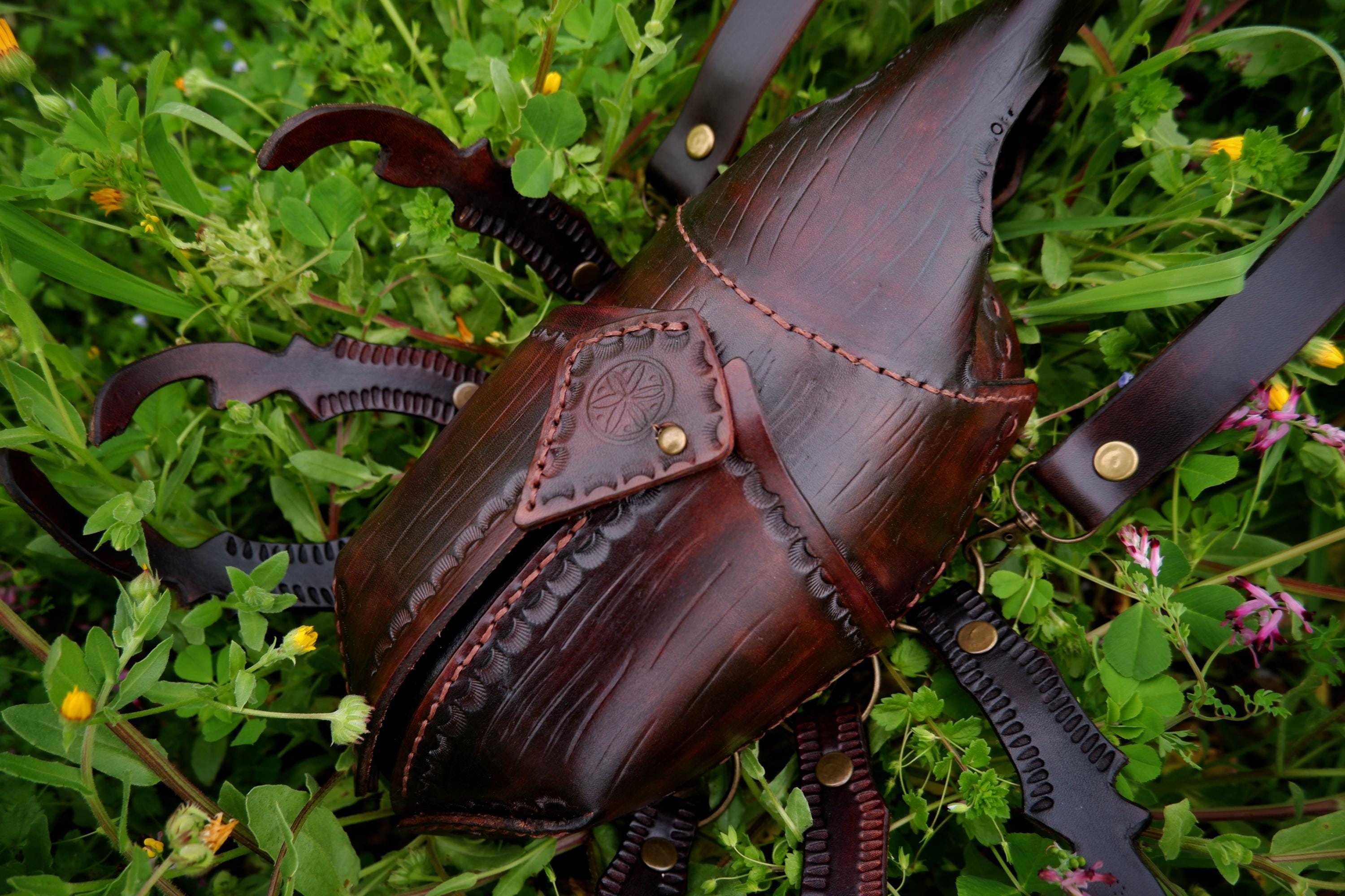 Sculptural Leather Beetle Bag - Rhinoceros Beetle Wearable Art