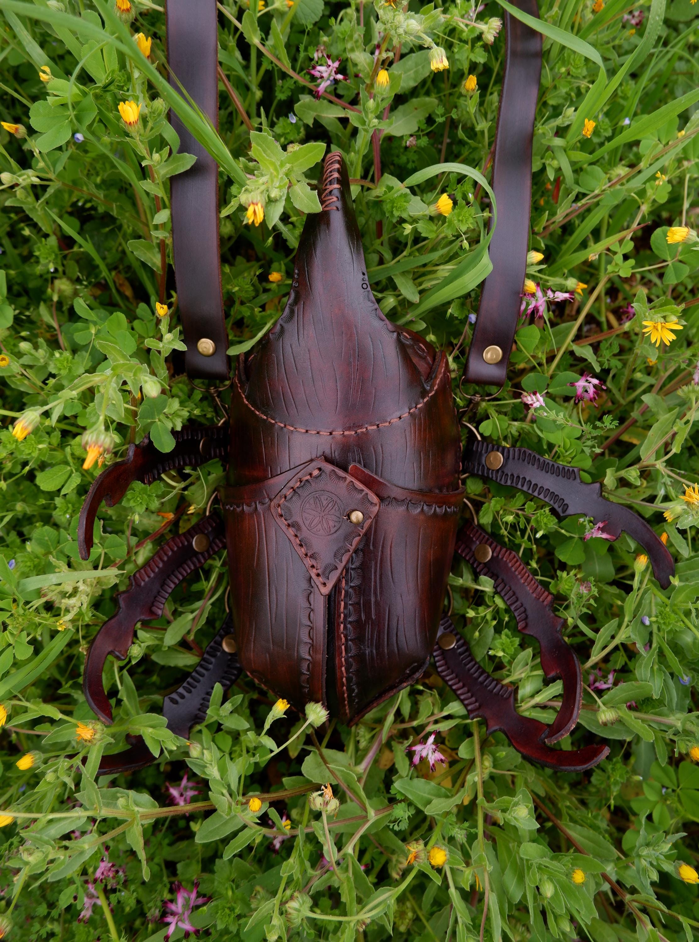 Sculptural Leather Beetle Bag - Rhinoceros Beetle Wearable Art