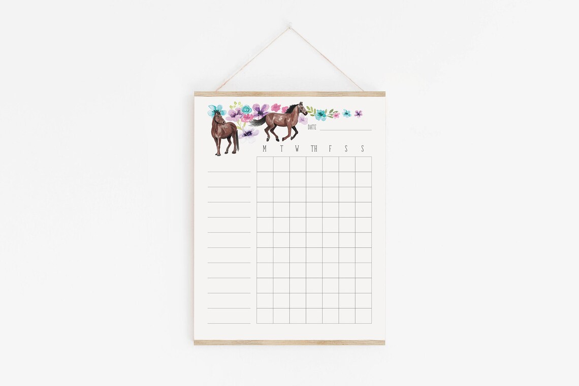 Girl Chore Chart Horses Blank Chore Chart Check List Goal Etsy