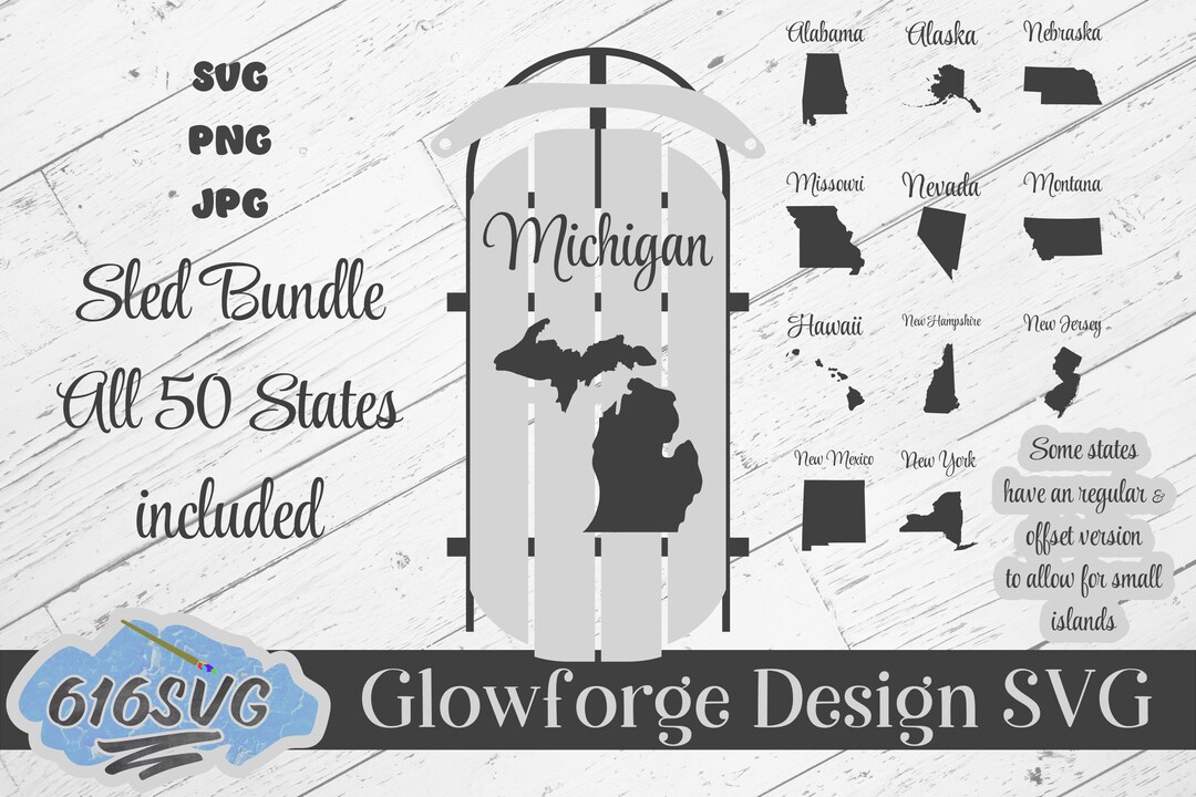 Decorative Sled SVG 50 State Bundle Designed for Lasers, American State