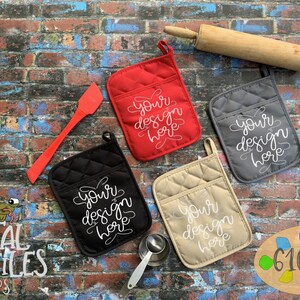 Black Red Grey and Tan Potholder MockUp in 3:2 JPG and PSD with Smart Objects