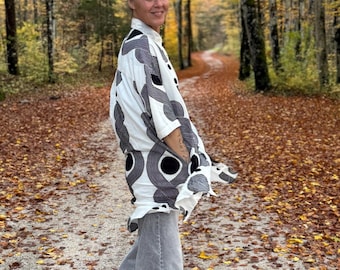 Midi Shirt Dress | Oversize Collar Dress | Half Sleeve | Block Printed | Black and White