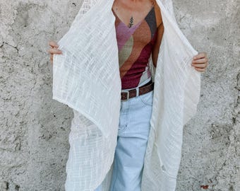 Knitted Cotton Kimono Cardigan Robe - One Size