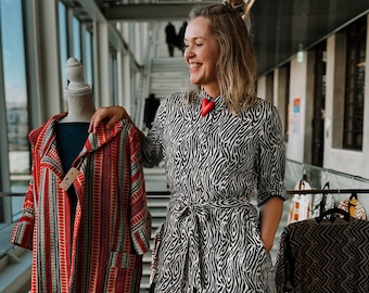 Button up Dress | Tie-belt Shirt Dress | Block print | Pocket Dress | Zebra Pattern