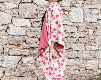 Reversible Block Print Kimono Cardigan: Organic Cotton Robe