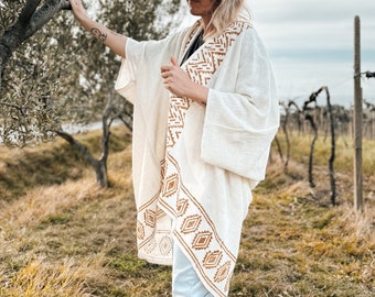 Hemp Kimono Cardigan | One Size Jacket | Kimono Robe | Blockprint