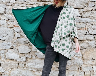 Reversible Block Print Kimono Cardigan: Organic Cotton Robe
