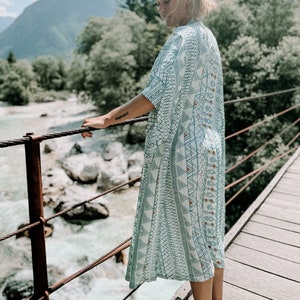 Rayon Kimono Robe with Belt: Lightweight Block Print Haori