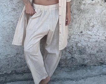 Drop Crotch Free Time Pants | Cotton Linen Trousers | Yoga Clothing | Pocket Pants | Unisex
