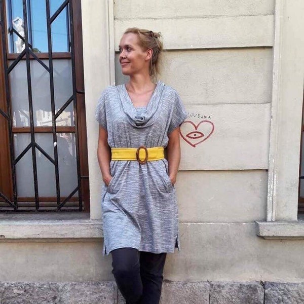 Bamboo Tunic Dress, Grey Tunic dress with pockets, Boho dress, Bamboo dress, Grey Tunic, Holiday dress, All seasons dress, Cosy Look