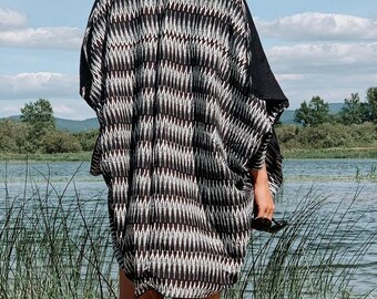 Black & White Kimono Cardigan | One Size Jacket | Block Print Kimono Robe Cotton | Reversible
