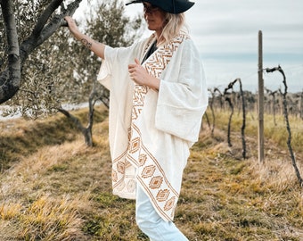 Hemp Kimono Cardigan | One Size Jacket | Kimono Robe | Blockprint