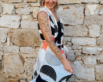 Viscose Kimono Dress | Block Print Wrap with Pockets